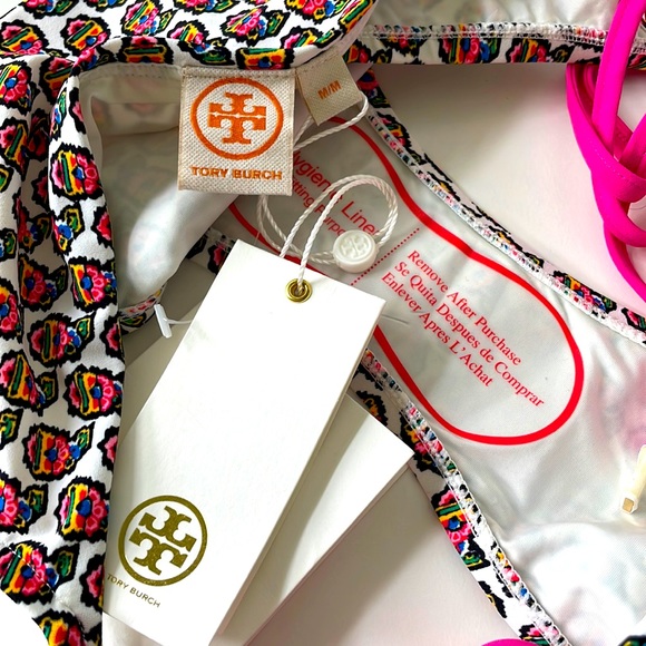 NWT TORY BURCH swim bottoms M GABRIELLA pink white green fuscia string ties - Picture 6 of 13